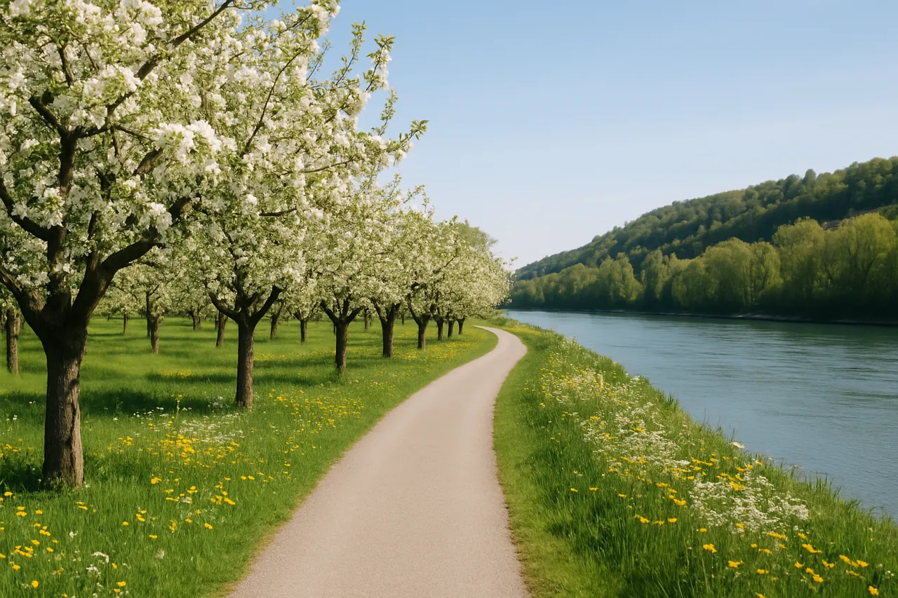 Spaziergang durch die Streuobstwiesen, über das Rheinufer und zurück