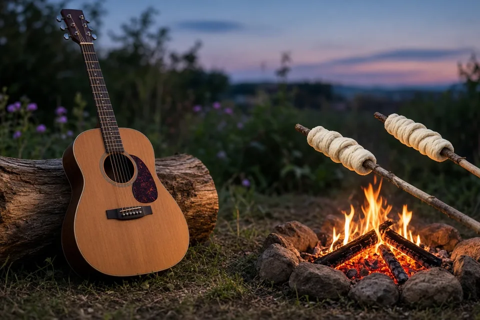 Mit Gitarre und Gesang am Lagerfeuer in Düsseldorf